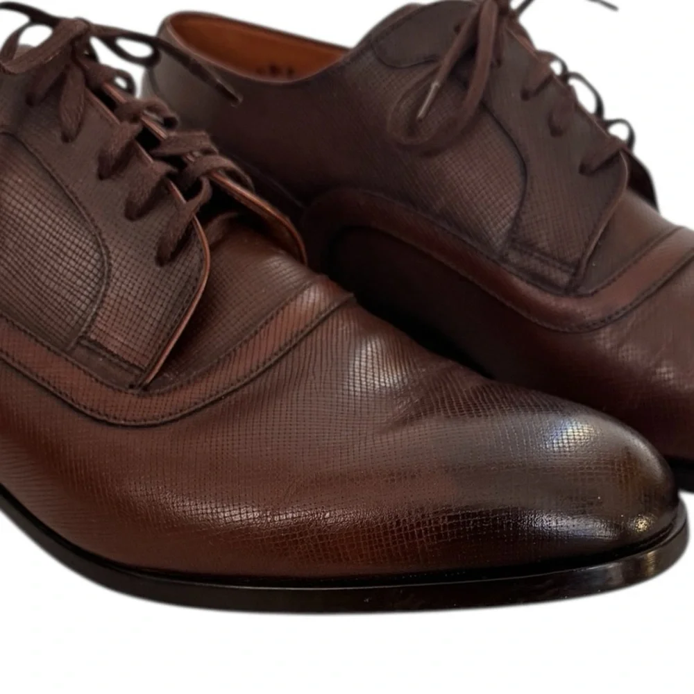 Bally Men's Lauron Oxford Brown Ombré Leather Derby Shoes Size 9.5 D US / 8.5 EU